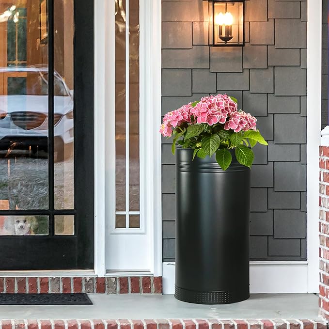 Worth Garden Galvanized Steel Planter 2-Pack - Large:28"x14.5" & Small:24"x12" - Tall Metal Plant Pots - Large Handcrafted Decoration Flower Pot for Indoor Outdoor, Deck, Patio, Front Porch - Black
