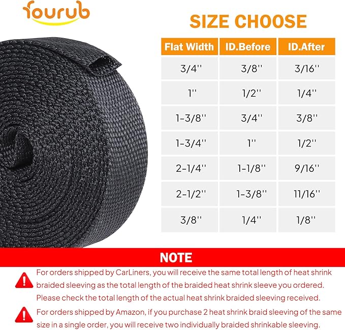 FOURUB 50% Woven Wire Loom Heat Shrink Braided Sleeving Shrinkable Fabric Cable Sleeve Braid Hose Covering Protection for Automotive Wire/Harness/Sheath (3/8"-42ft)