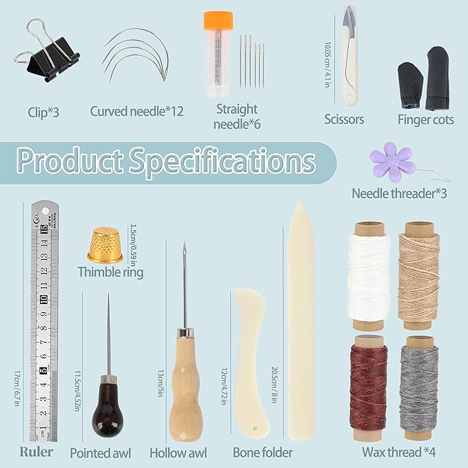 FUXAFU 39 Pcs Bookbinding Tools Kit with Bone Folder, Waxed Thread, Binding Ribbon, Glue Brush, Awl, Needles, Ruler for DIY Bookbinding, Paper Crafts, and Book Repair