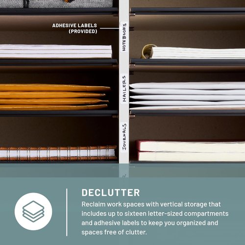 Safco 9422GR Adjustable Wood Literature Organizer - 16 Compartments, Stackable, Durable Gray Design