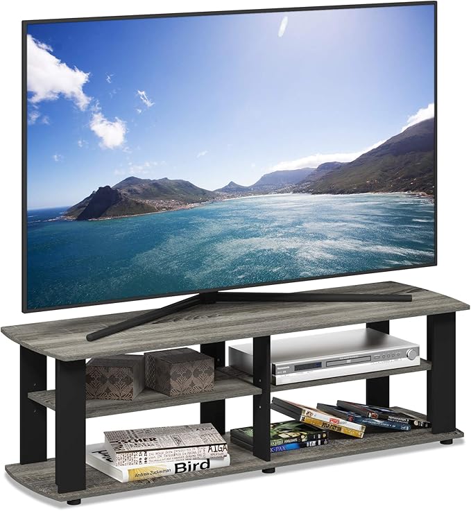 Furinno NELLY TV Stand, 3-Tier Entertainment Center with Open Shelves Storage, TV Console for TV up to 50 Inch, Soft Edges, for Living Room, Bedroom, French Oak