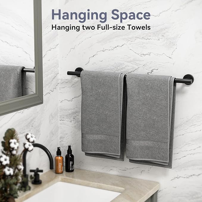 Matte Black Towel Bar Set, 24 Inch Bathroom Hardware Set, Wall Mounted Bathroom Towel Holder Set, Modern Bathroom Accessories, Durable SUS304 Stainless Steel, 4-Piece