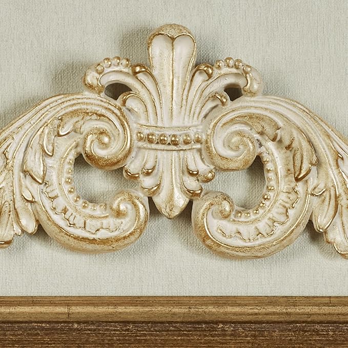 Salvatar Wall Art Topper | Wide Picture Design | Ivory and Metallic Gold Finish | Openwork Acanthus Leaf Scrolls with Ornate Fleur De Lis | Hang Alone or Above Artwork or Framed Family Photographs