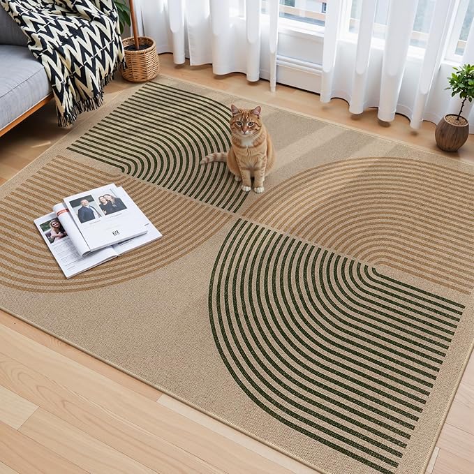 Lahome Enfys Modern Rainbow Easy Jute Rug, 4x6 Washable Rugs for Entryway Office Farmhouse Kitchen Mats for Floor, Contemporary Non Slip Floor Carpet for Backyard Sunroom Living Room Bedroom
