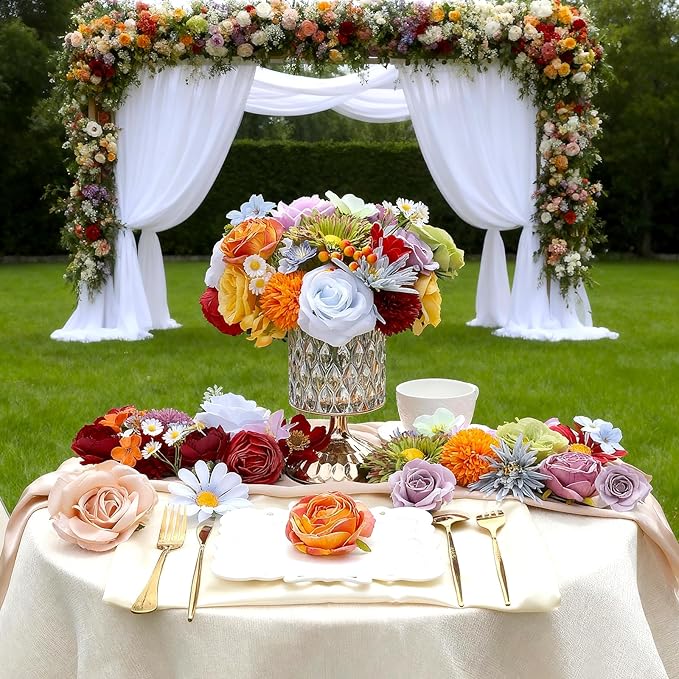 SwanMoon Artificial Flowers Combo Box Set, 38pcs Silk Roses, Daisy & Hydrangea with Stems for DIY Wedding Bouquets, Bridal Shower Centerpieces, Party & Home Decor