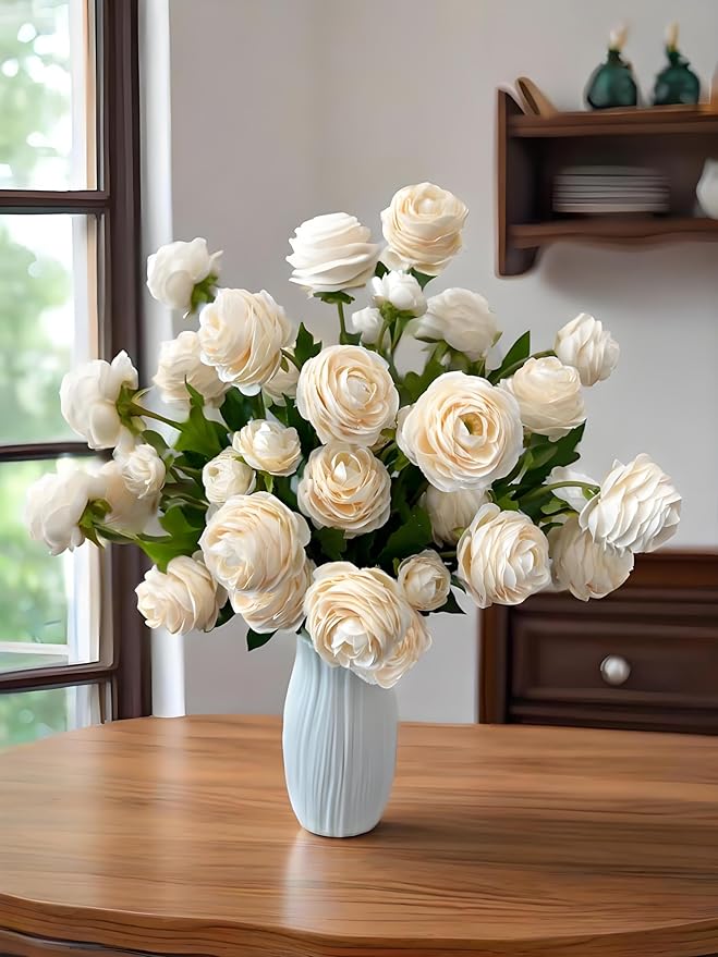 12Pcs Artificial Ranunculus Flowers – 36 Head 16.5" Silk Ranunculus Flowers Bouquets for Home Decor, Wedding Bridal Shower Centerpieces, and DIY Floral Arrangements (Champagne)