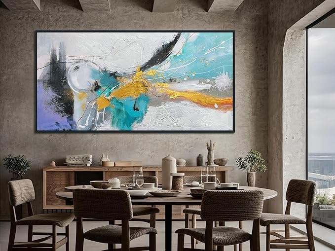 Arjun Large Abstract Wall Art for Living Room Black and White Canvas Painting for Mens Room Textured Modern Picture Bedroom, Black Wood Framed for Home Office Wall Decor Extra Large 58"x29"
