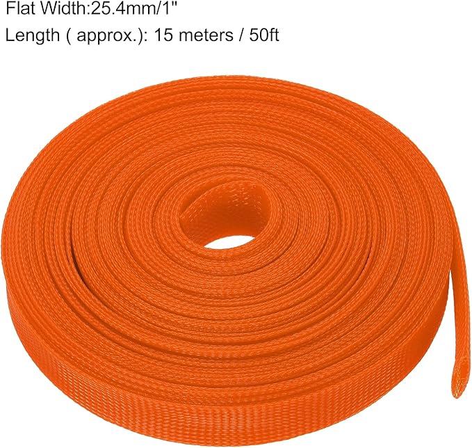uxcell Expandable Sleeving, 1-inch 50ft Cable Sleeve, Orange