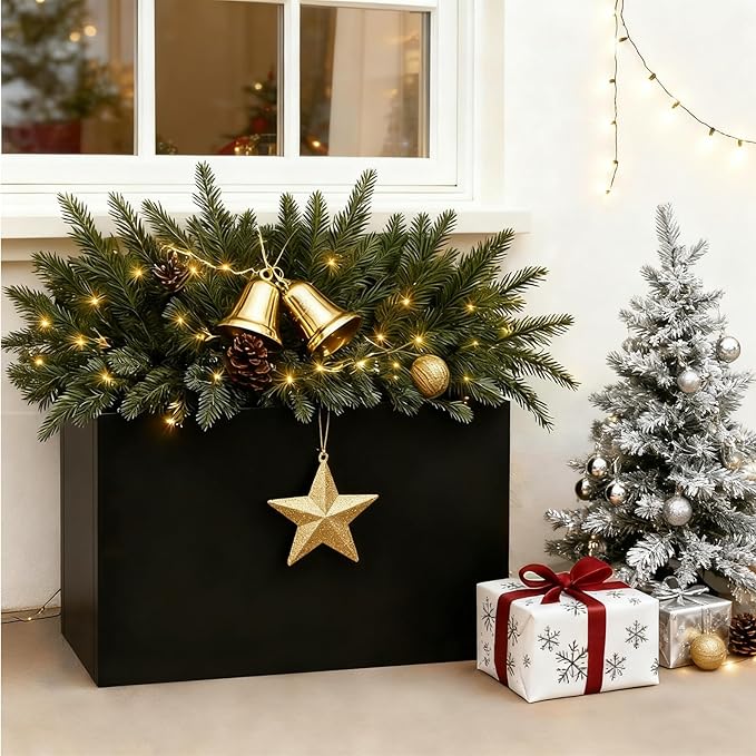 Black Steel Metallic Heavy Planter 30" x 12" x 24" for Outdoor Plants Metal Long Outdoor Planter Spliced Flower Box with Partitions for Outside,Indoor,Garden (Black, 30 * 12 * 24)