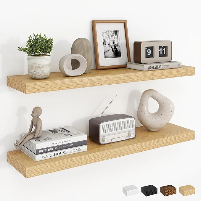 Dreamland 30Inch Floating Shelves for Wall, Rustic Wooden Floating Shelves for Bathroom|Bedroom|Kitchen, 2 Pack Deep Wall Mounted Book Shelf, Wood Storage Display Shelf for Home Decor, Oak