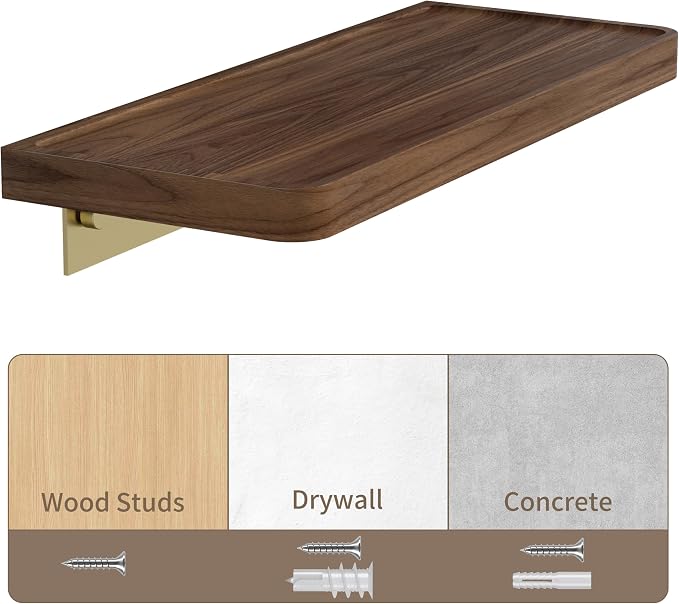 Danpoo 16 Inch Bathroom Shelves, Small Floating Shelf for Wall, Wooden Shelf for Bathroom, Living Room, Kitchen