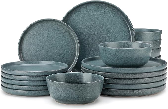 vancasso Plates and Bowls Sets, 18 Pieces Stoneware Dinnerware Set for 6, Ceramic Dish Set for Kitchen, Microwave and Dishwasher Safe, Smoky Teal, Series ZERMATT