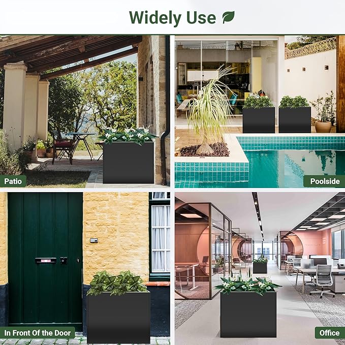 Metal Planter Box 36” x 12” x 26”, Heavy Duty Tall Black Planter with Removable Insert Shelf for Porch, Garden, Patio, Yard