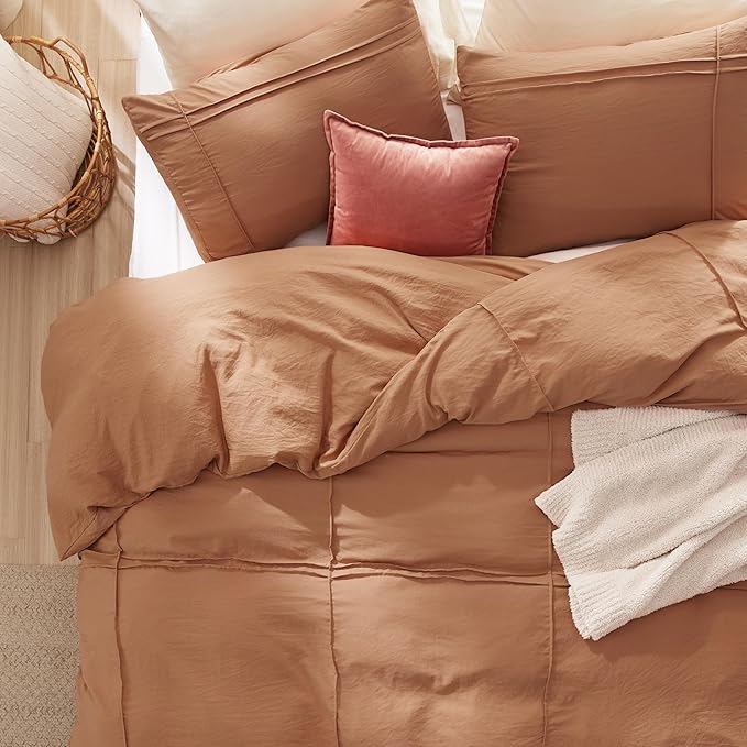Bedsure Grid Boho Duvet Cover Queen Size - Shabby Chic Tufted Boho Bedding Set, 3 Pieces Shabby Chic Home Bedding for All Seasons, Includes 1 Queen Duvet Cover & 2 Pillowcases (Pumpkin, 90" x 90")