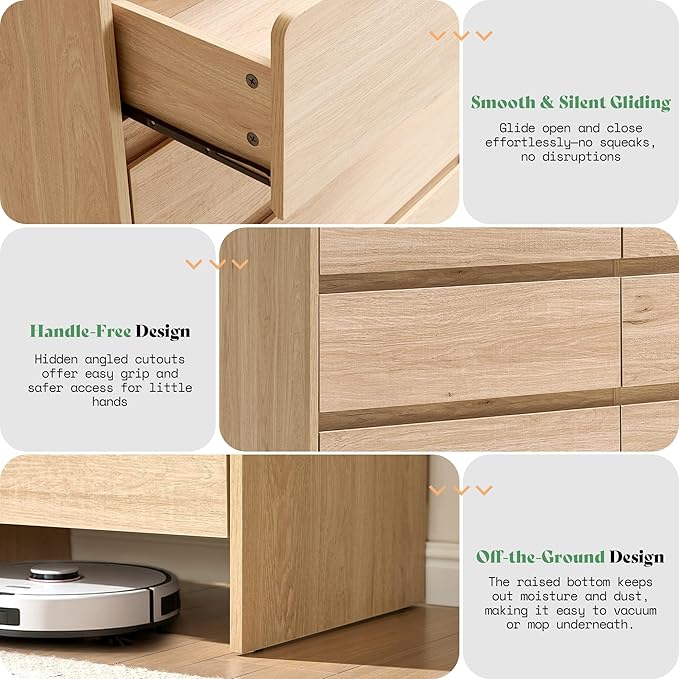 AMERLIFE 7 Drawer Dresser for Bedroom, 49" Wide Modern Chest of Storage Drawers with Rounded Corners, Anti-Tip Kit, Wood Cabinet Organizer for Closet, Apartment, Nursery, Easy Assembly, Light Oak