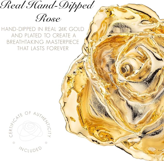 Forever Rose Enchanted Preserved with Real 24K Gold Rose Lasts Forever | Includes Wood Base & Glass Dome | 24K Gold Dipped Rose Assembled by Hand in The USA | Romantic Gifts for Women