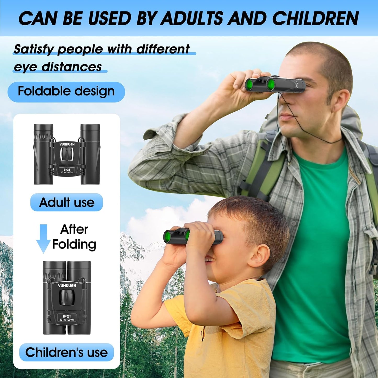 Skiennix Mini Compact Binoculars - Waterproof High-Powered Easy Focus for Bird Watching & Travel