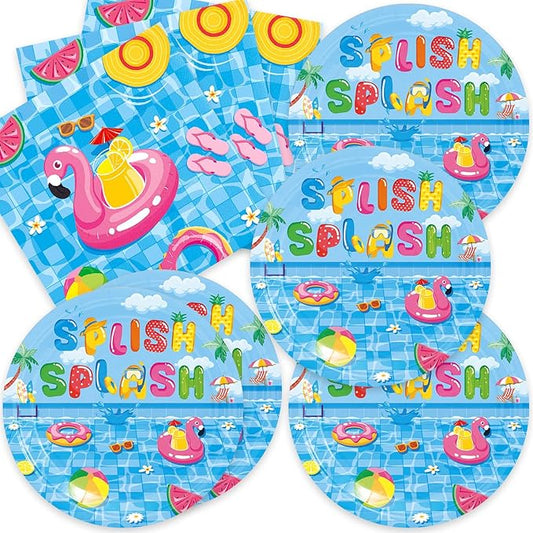 Pool Party Decorations 40Pcs Summer Beach Birthday Plates and Napkins Sets Supplies Serve 20 Flamingo Pool Party Birthday Decorations