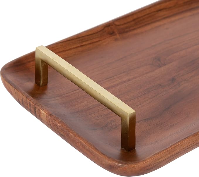 Kate and Laurel Cantwell Mid-Century Modern Wood Tray, 18 x 8, Walnut Brown, Decorative Tray for Serving, Storage and Display