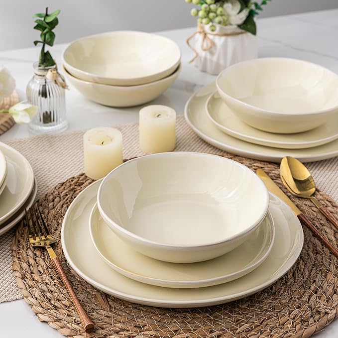 AmorArc Ceramic Dinnerware Sets,Handmade Reactive Glaze Stoneware Plates and Bowls Sets,Highly Scratch Resistant | Dishwasher & Microwave Safe Dishes Set,Service for 8 (24pc)