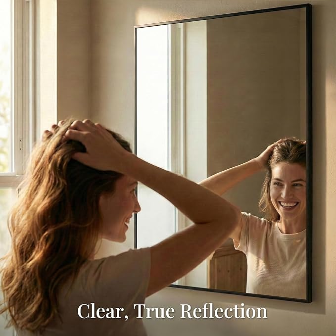 40"x30" Black Bathroom Mirror for Wall, Shatterproof Tempered Glass, Rectangle Narrow Frame Large Vanity Mirror, H/V Wall-Mounted
