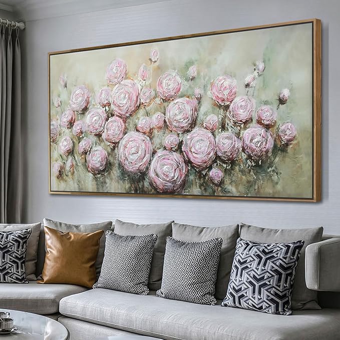 Arjun Flowers Wall Art Framed Canvas Art Wall Decor Living Room, Roses Floral Painting Textured Extra Large Bedroom Artwork Picture Home Office Dining Room, 58"x29"
