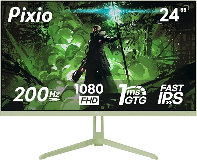 Pixio PX248 Wave Mint Green 24 inch 200Hz Refresh Rate FHD 1080p Resolution Fast IPS Panel 1ms GTG Response Time Built-in Speakers Gaming Monitor with Adaptive Sync