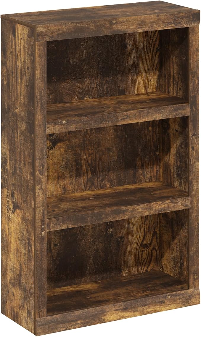 Furinno Rail Book Shelf, 3-Tier Bookshelf, Bookcase with Open Shelf, 10.1 x 24.6 x 39, for Living Room, Bedroom, Home Office, Amber Pine