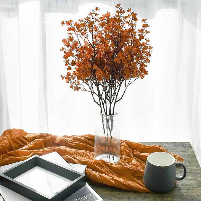 Mandy's Burnt Orange Artificial Baby’s Breath European Flowers 15 Bundles Silk Gypsophila with Bendable Stems for Fall Thanksgiving & Christmas Centerpiece Wedding Decor and Table Arrangements