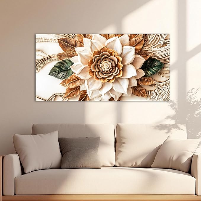 Tarfupth Boho Flower Canvas Wall Art for Living Room White and Brown Large Canvas Prints Botanical Pictures for Bedroom Office Home Decor 20"x40"
