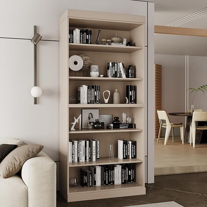 Palace Imports Solid Wood Bookcase - Stackable Modular 6-Tier Bookshelf - 71.5" Tall x 32" Wide - Beige, Open Display Shelf for Living Room, Office, Renewable 100% Eco-Friendly Wood, Made in Brazil