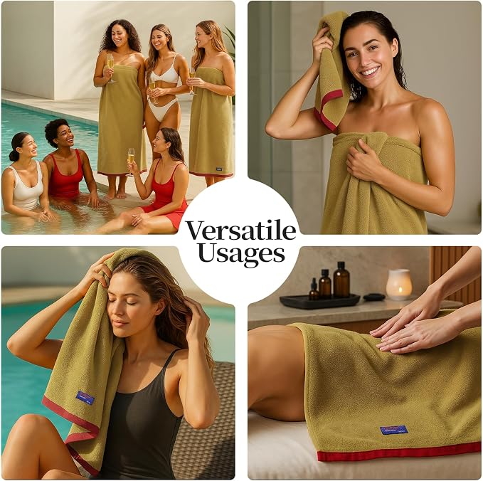 REDKISS 2 Pack Cotton Bath Towels, Soft Absorbent 600 GSM, 27x54 Inch | Quick Dry | Reinforced Stitching | Modern Contrast Border Design | Machine Washable | Bathroom, Gym|Spa & Guest Use | Yellow