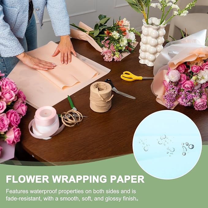 PATIKIL Flower Gift Wrapping Paper, 20 Sheets Double Sided Waterproof Bouquet Paper Wrap Florist Packaging Floral Papers for Wedding DIY Craft Valentine Mother's Day, Blue