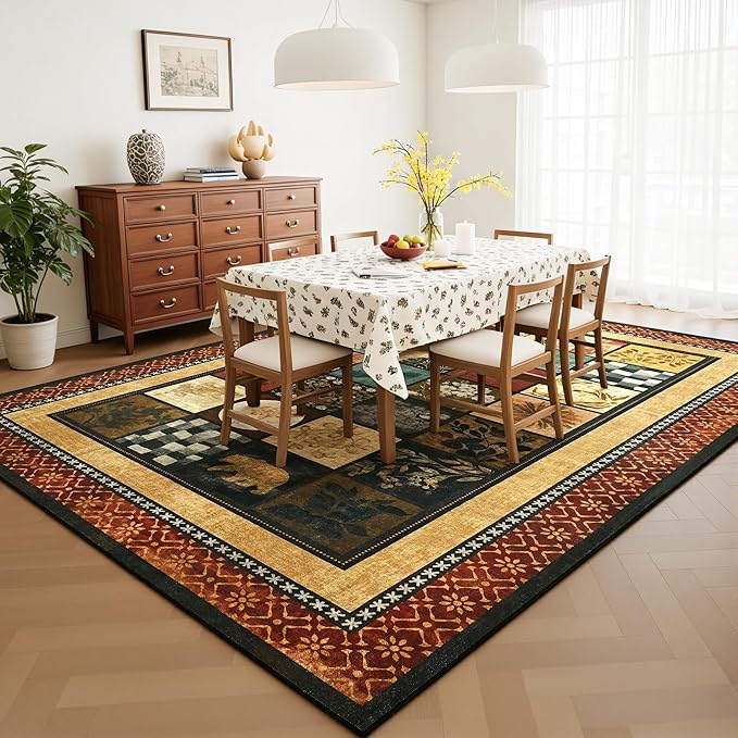 Tepook 8x10 Area Rugs for Living Room, Modern Large Geometric Rug for Bedroom, Washable Patchwork Rug Indoor Non Slip Throw Carpets for Dining Room Office Farmhouse Home Decor, Colorful