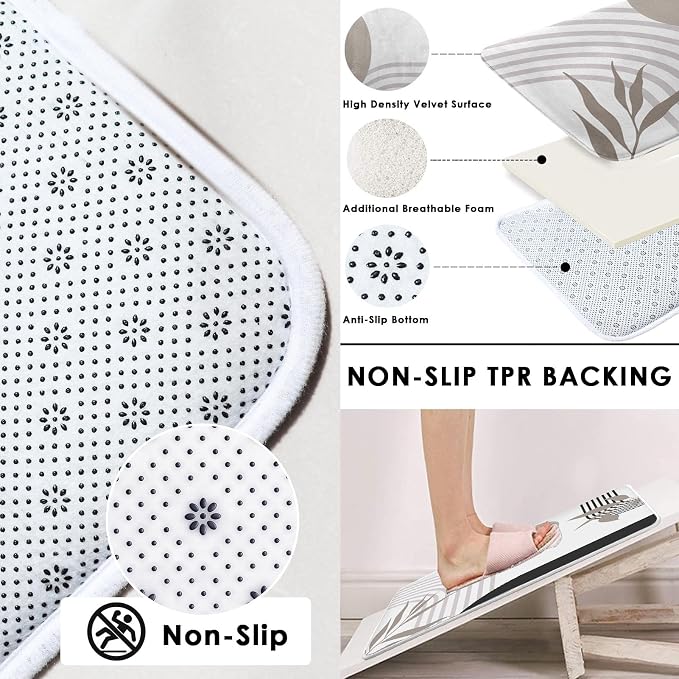 Boho Mid Century Shower Curtain Set with Toilet Lid Cover and Non-Slip Rugs, Abstract Geometric Vintage Grey 4 Pcs Modern Minimalist Shower Curtain for Bathroom Set with 12 Hooks