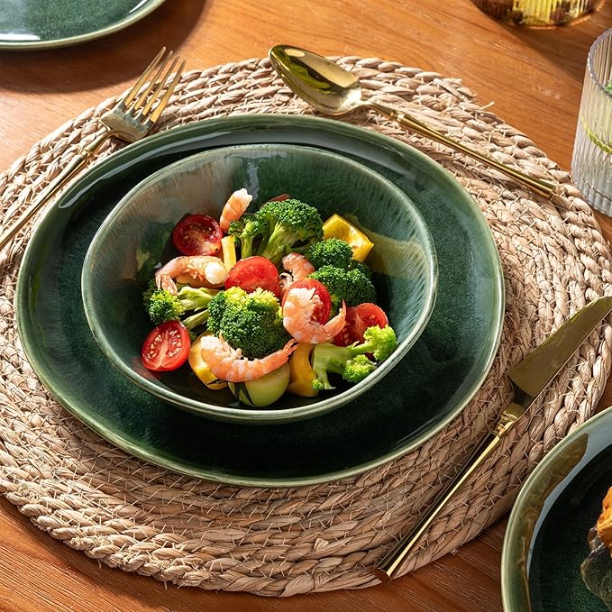 AmorArc Ceramic Dinnerware Sets,Handmade Reactive Glaze Stoneware Plates and Bowls Sets,Highly Scratch Resistant | Dishwasher & Microwave Safe Dishes Set,Service for 8 (24pc)