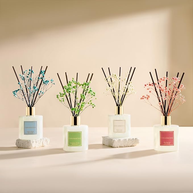 COCORRÍNA Reed Diffuser - Strawberry with Cream 6.7 fl oz Reed Diffuser with Sticks, Home Bedrrom Bathroom Shelf Decor