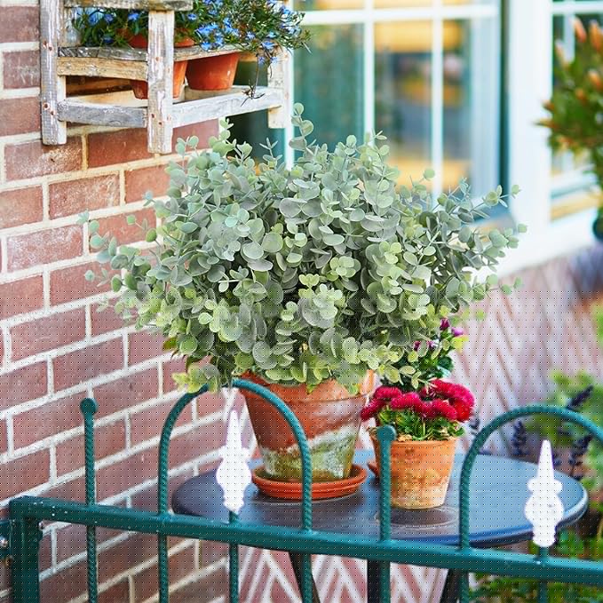RECUTMS 12 Bundles Artificial Bushes Greenery Plants Stems Faux Shrubs Boxwood Plants Outdoor UV Resistant Fake Eucalyptus for Farmhouse Home Wedding Patio Backyard Indoor Outdoor Decor(Dusty Blue)