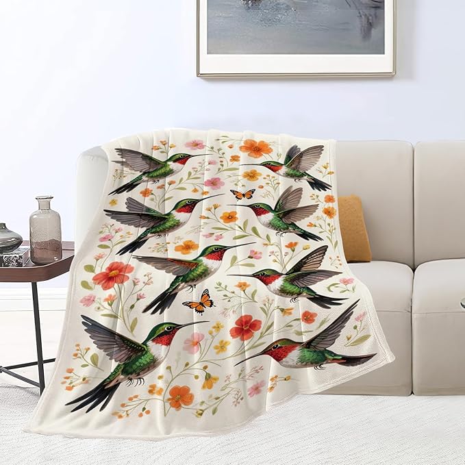 Hummingbird Throw Blanket Hummingbird Blanket Soft Cozy Fleece Fuzzy Stuffed Plush Flannel Animal Gifts for Girls Women Boys Kids Adults 60''x80''