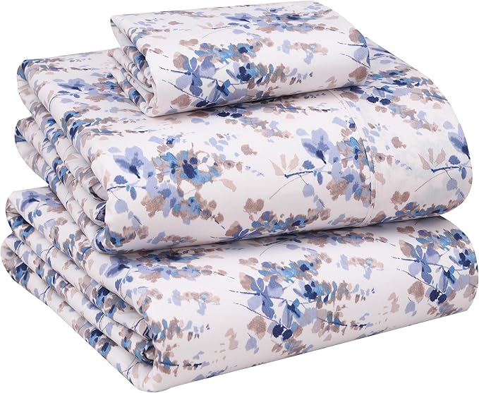 RUVANTI 100% Cotton Twin XL Sheet Sets, 3 Pieces, Soft & Breathable Percale Weave Bedding, Deep Pocket 16", Hotel Standard, Crisp Cool Feel, Durable, Perfect Size Floral Sheets, Maple