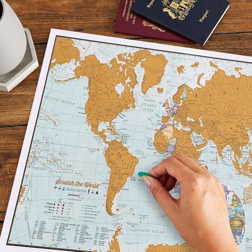 Maps International - Scratch The World Travel Map | Frameable 11 x 17 in - Updated 2025 with Detailed Borders