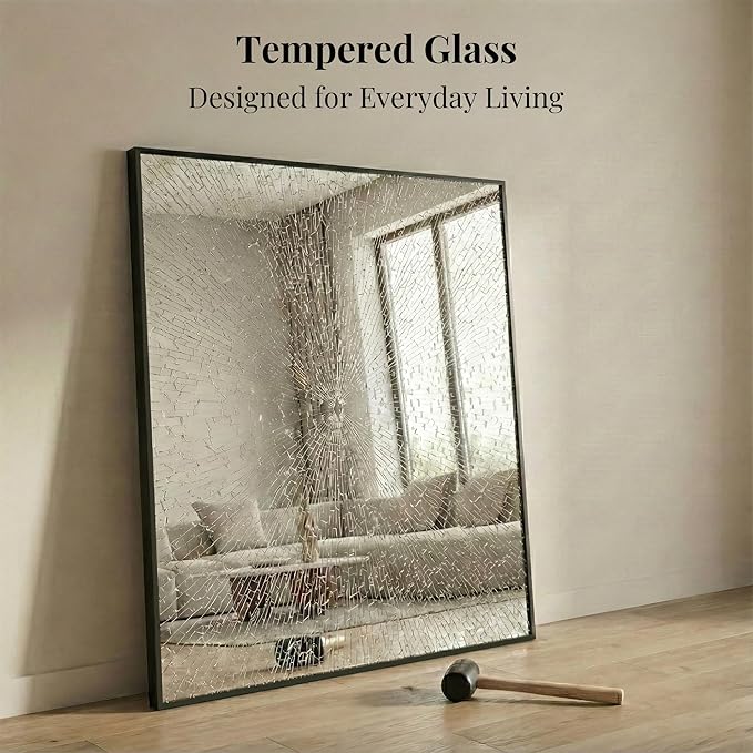 30"x36" Black Bathroom Mirror for Wall, Shatterproof Tempered Glass, Rectangle Narrow Frame Vanity Mirror, H/V Wall-Mounted, Ultra-Flush