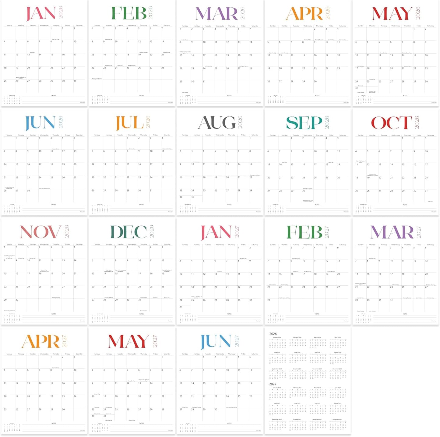 2026-2027 Wall Calendar by Elegance | Large 15" x 12" | Thick Paper, Spiral Binding for Easy Planning