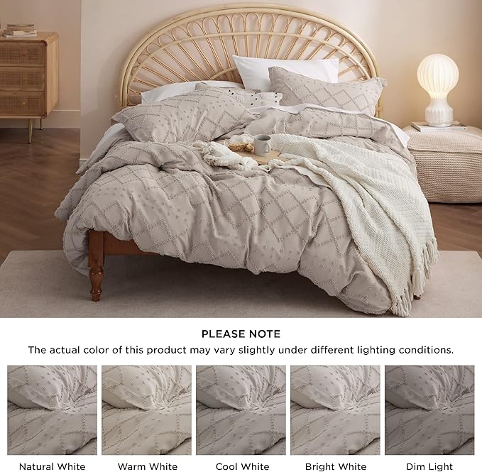 Bedsure Boho Duvet Cover Full Size - Linen Breathable & Soft Boho Bedding, Machine Washable Comforter Cover for All Seasons, Includes 1 Duvet Cover 80"x90" with 2 Pillow Shams & Zipper Closure