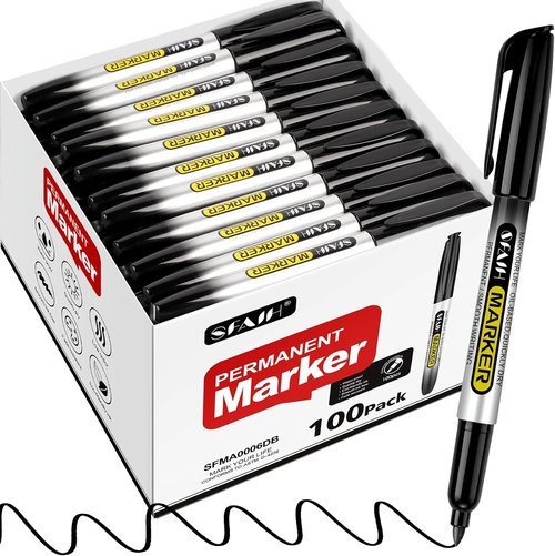 SFAIH Black Permanent Markers - Quick Drying Fine Point for School & Office | Durable Waterproof Ink