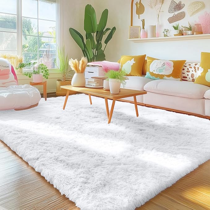 OLANLY 5x6 Area Rugs for Living Room Bedroom, Machine Washable Soft Fluffy Shaggy Bedside Rug, Indoor Floor Carpet for Kids Girls and Boys, Dorms, Nursery Rooms, Home Decor Aesthetic, White
