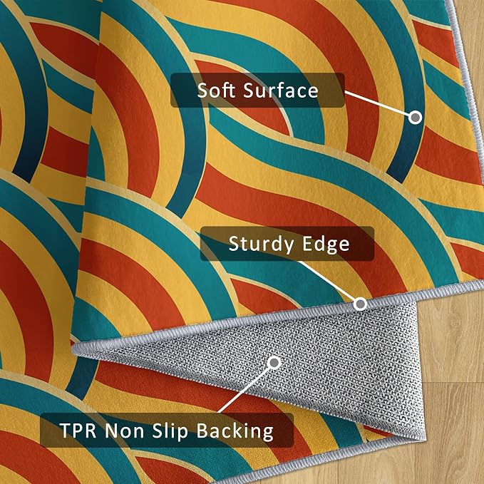 70s Rug 6x9 Retro Abtract Groovy Stripes Pattern Area Rugs for Living Room, Bedroom, 70s Home Decor Accessories Indoor Carpet, Non Slip & Machine Washable, GD0369