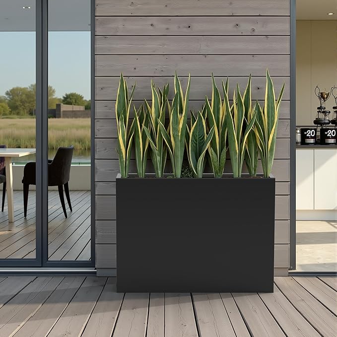 Casaphoriar Metal Planter Box 36"x9"x28", Rectangular Planter with Inner Shelf and Drainage Holes, Perfect for Outdoor Patio and Balcony Decor, Black