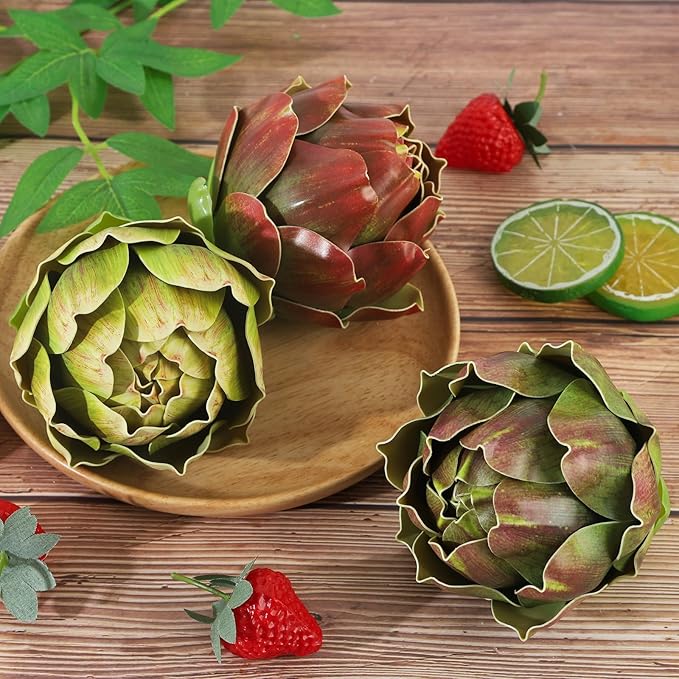 6Pcs Large Colorful Artificial Artichokes Fake Vegetables Faux Artichokes for Wedding, Party, Home, Kitchen, Table Decorations