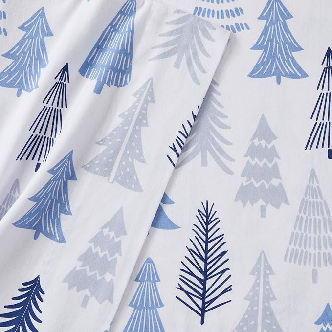 Market & Place 100% Turkish Cotton Flannel Sheet Set | 4 Piece Deep Pocket Novelty Cozy Winter Bed Sheets | Double Brushed for Extra Softness & Comfort | Alpine Collection (King, Blue Forest)